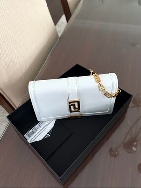 ⭐️Versace Goddess White Leather Clutch with Gold Chain